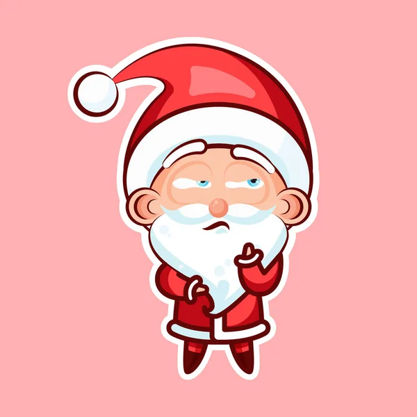 Emoticono emoji etiqueta, depresión emocional, resentimiento, vista desde debajo del personaje vector de la frente dulce lindo Papá Noel, Padre Frost fondo rosa para Feliz Año Nuevo y Feliz Navidad — Archivo Imágenes Vectoriales