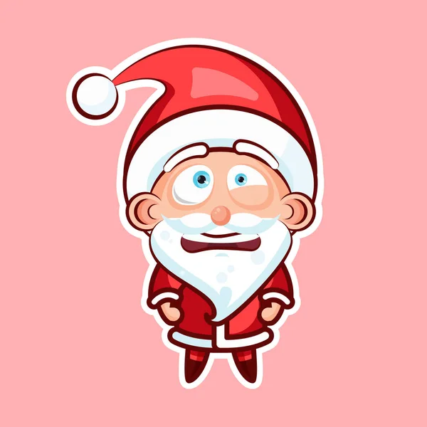 Sticker emoji emoticon, emotion depression, resentment, view from under forehead vector character sweet cute Santa Claus, Father Frost pink background for Happy New Year and Merry Christmas — Stock Vector