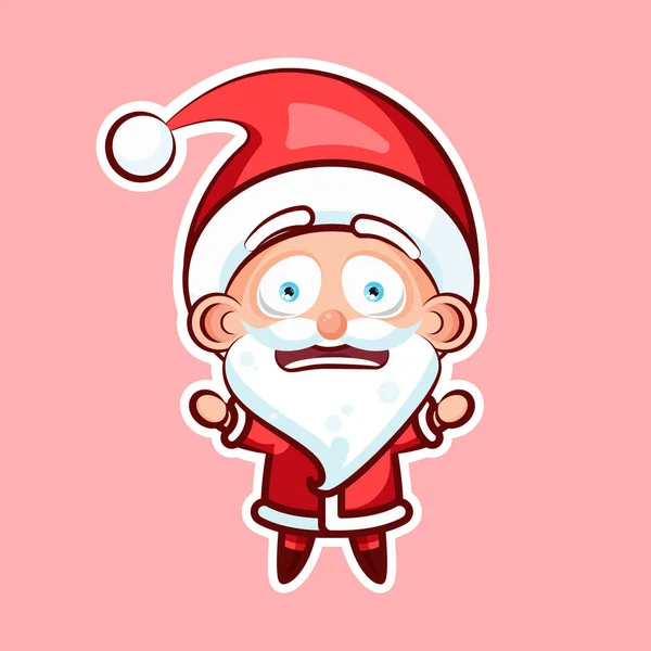 Klistermärke emoji uttryckssymbol, känslor depression, förbittring, vy från under pannan vektor karaktär söt söt Santa Claus, far Frost rosa bakgrund för gott nytt år och god jul — Stock vektor
