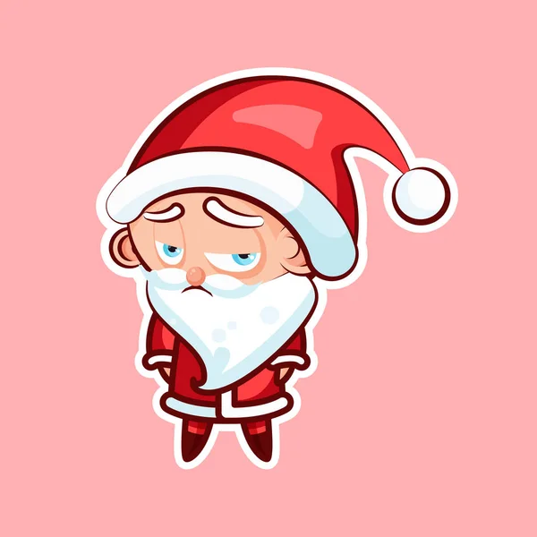 Наклейка emoji смайлика, емоції депресії, образи, вид з-під лоб векторні символів Солодкий милий Санта Клаус, Дід Мороз рожевий фон для з новим роком та Різдвом Христовим — стоковий вектор