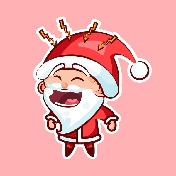 Sticker emoji emoticon émotion, crier de rage, vecteur de la foudre isolé personnage d'illustration doux mignon Père Noël Père Frost fond rose pour Bonne année et Joyeux Noël — Image vectorielle