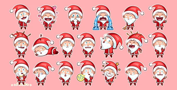 Set kit collection sticker emoji emoticon emotion vector isolated illustration happy character sweet cute Santa Claus, Father Frost on pink background for Happy New Year and Merry Christmas — Stock Vector