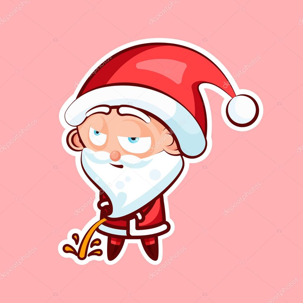 Sticker emoji emoticon, emotion pee with laid-back view vector isolated illustration character sweet cute Santa Claus, Father Frost on pink background for Happy New Year and Merry Christmas