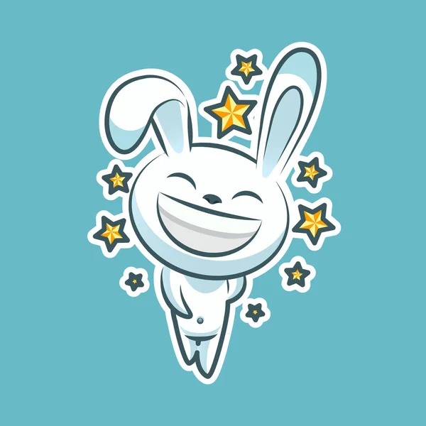 Aufkleber emoticon, emotion walk, hang out, stern, date vektor illustration happy character sweet, cute white rabbit, bunny, Hasen, coney, cony, lapin für frohe Ostern — Stockvektor