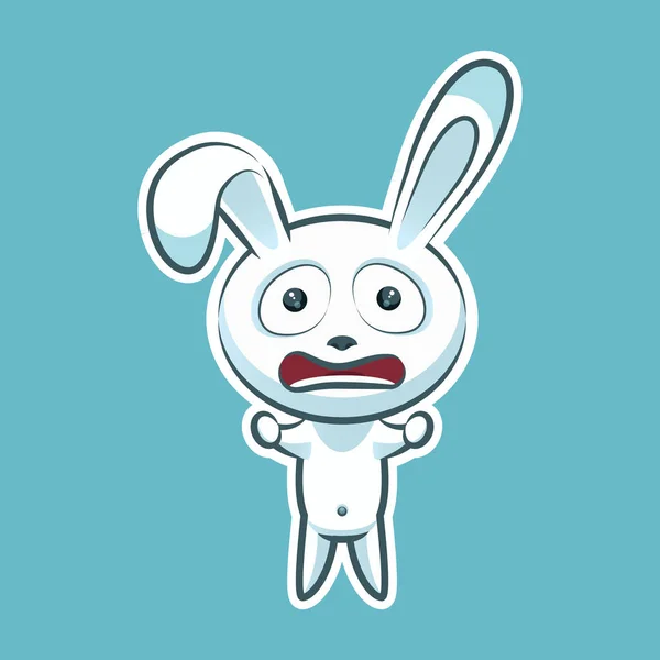 Adesivo emoji emoticon emoção horrorizado gritando, punhos cerrados vetor isolado ilustração personagem doce, bonito coelho branco, coelho, lebre, coney, cony, lapin para feliz Páscoa — Vetor de Stock