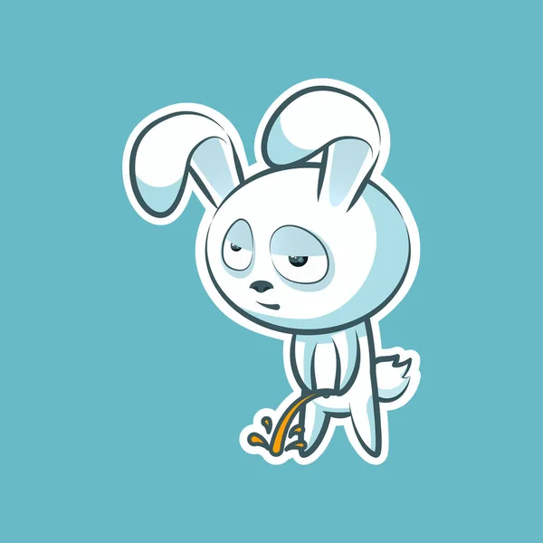 Emoticono emoji etiqueta, orina emoción con vista relajada vector carácter ilustración aislado dulce, lindo conejo blanco, conejo, liebre, cono, cono, lapin para feliz Pascua — Archivo Imágenes Vectoriales