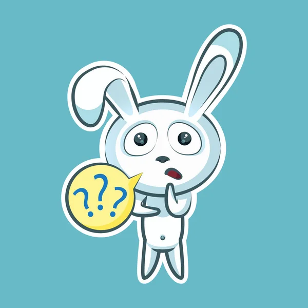 Émoticônes emoji autocollant, émotion quoi, incompréhension, points d’interrogation, doux de caractère vecteur isolé, mignon lapin blanc, lapin, lièvre, coney, cony, lapin pour Joyeuses Pâques — Image vectorielle