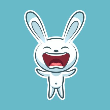 Etiket emoji güçlü duygu, duygu sevinç, izole vektör çizim mutlu karakter tatlı, sevimli beyaz tavşan, tavşan, tavşan, coney, kemirgen, lapin mutlu Paskalya için bağırmak
