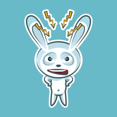 Etiket emoji güçlü duygu, duygu yemin ederim, kızgın, yıldırım, vektör izole illüstrasyon karakter tatlı, sevimli beyaz tavşan, tavşan, tavşan, coney, kemirgen, lapin mutlu Paskalya için