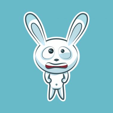 Etiket emoji ifade, sinirli, gergin, duygu seğirmesi izole vektör çizim karakter tatlı, sevimli beyaz tavşan, tavşan, tavşan, coney, kemirgen, lapin mutlu Paskalya için gözleri