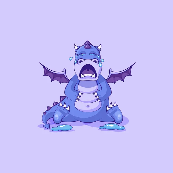 Vector Emoji character cartoon dragon dinosaur crying, lot of tears sticker emoticon — Stock Vector
