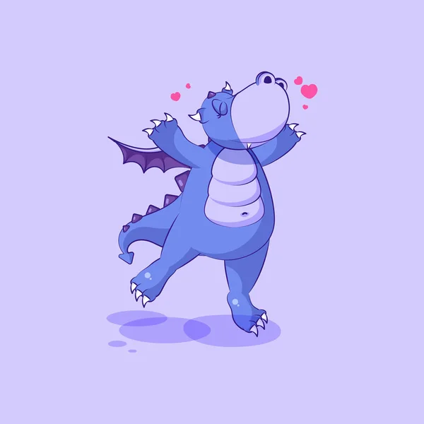 Vector Emoji personagem desenho animado dragão dinossauro pulando de alegria, emoticon etiqueta feliz — Vetor de Stock
