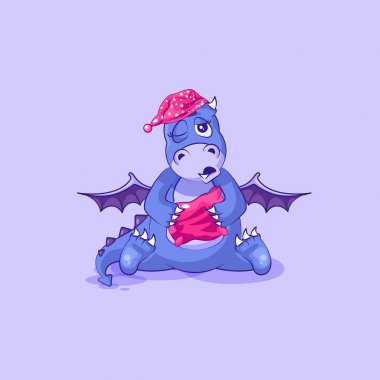Emoji karakter karikatür uykulu ejderha dinozor içki ile yastık etiket ifade vektör hisse senedi illüstrasyon izole