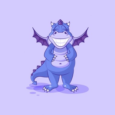 Vektör Emoji karakter karikatür ejderha dinozor kulak etiket ifade için kulak büyük bir gülümsemeyle