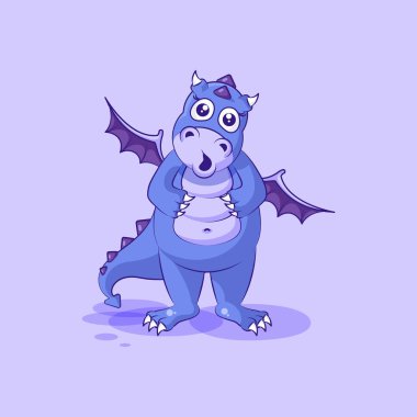 Emoji karakter karikatür ejderha dinozor büyük gözleri etiket ifade ile sürpriz vektör