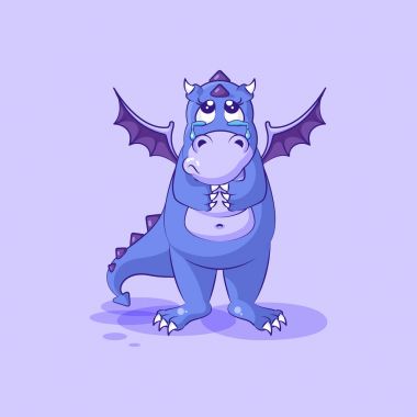 Emoji karakter karikatür üzgün ve sinirli ejderha dinozor ağlamak, gözyaşı etiket ifade vektör
