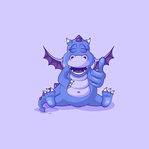 Vecteur personnage Emoji dessin animé dragon dinosaure approuve avec pouce vers le haut autocollant émoticône — Image vectorielle