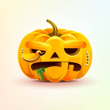 Jack-o-fener, korkunç yüz ifadesi sonbahar kötü duygu, emoji, mutlu Cadılar Bayramı için etiket ile kabak