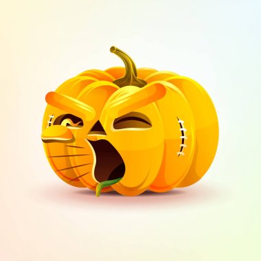 Jack-o-fener, korkunç yüz ifadesi kabak, mutlu Cadılar Bayramı için çığlık gülen duygu, emoji, etiket bağırıyor