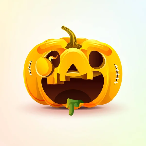 Jack-o-Laterne, Gesichtsausdruck Herbst-Kürbis mit fröhlichem Smiley-Gefühl, Emoji, Aufkleber für fröhliches Halloween — Stockvektor