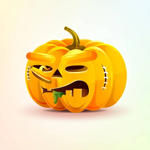 Jack-o-lantern, szörnyű arckifejezés őszi tök csúnya ronda érzelem, emoji, Happy Halloween matrica — Stock Vector