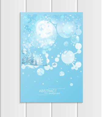 Broşür A5 veya A4 formatında tasarım Noel şablon, soyut daireler, kış manzara yeni yıl 2018