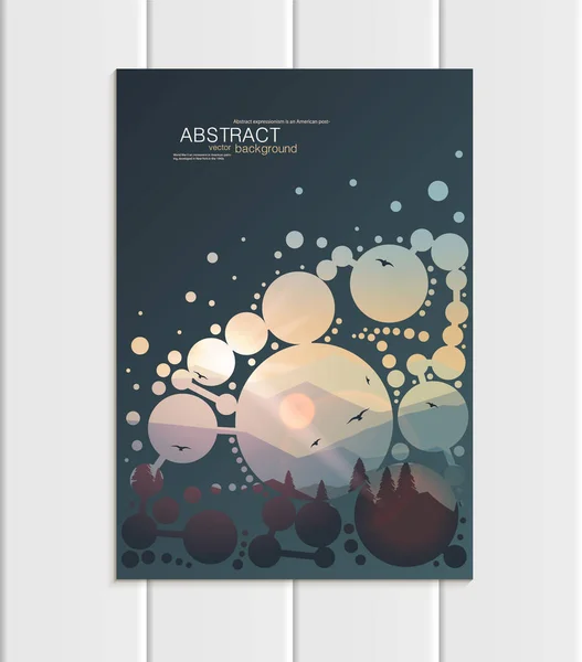 Folleto vectorial en formato A5 o A4 círculos abstractos y elementos de diseño paisajístico de montaña estilo corporativo — Archivo Imágenes Vectoriales