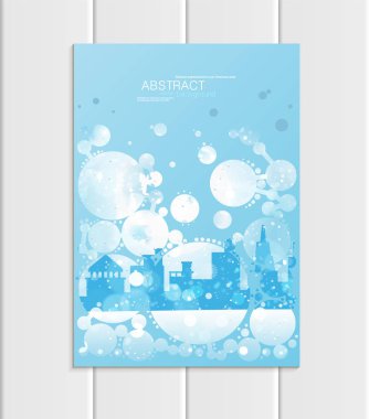 Broşür A5 veya A4 formatında tasarım Noel Kentsel şehir, soyut daireler, kış manzara yeni yıl 2018