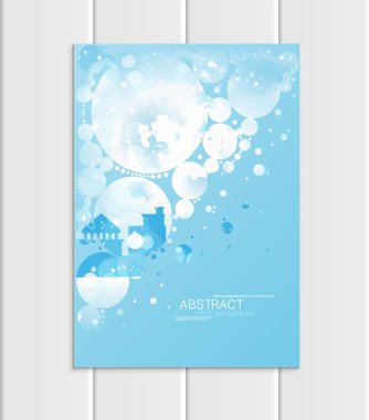 Broşür A5 veya A4 formatında tasarım Noel Kentsel şehir, soyut daireler, kış manzara yeni yıl 2018