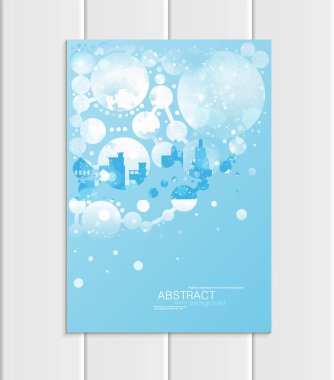 Broşür A5 veya A4 formatında tasarım Noel Kentsel şehir, soyut daireler, kış manzara yeni yıl 2018