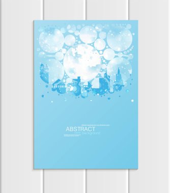 Broşür A5 veya A4 formatında tasarım Noel Kentsel şehir, soyut daireler, kış manzara yeni yıl 2018