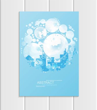 Broşür A5 veya A4 formatında tasarım Noel Kentsel şehir, soyut daireler, kış manzara yeni yıl 2018