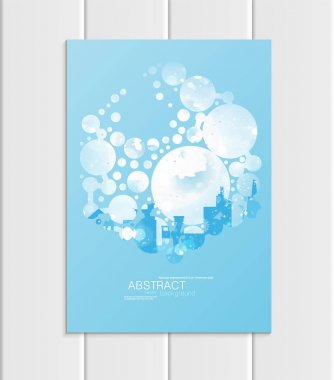 Broşür A5 veya A4 formatında tasarım Noel Kentsel şehir, soyut daireler, kış manzara yeni yıl 2018