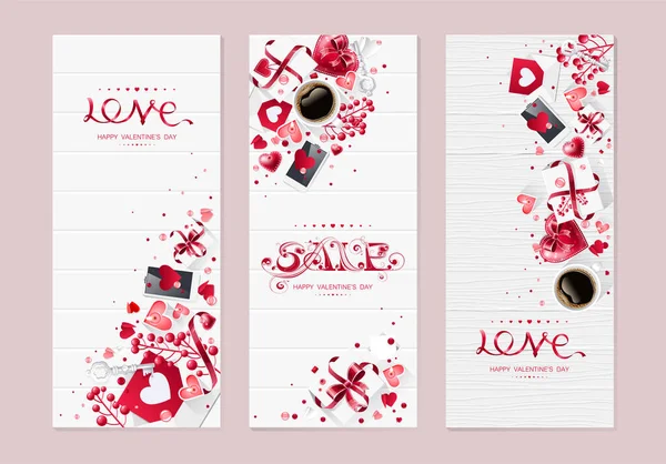 San Valentín amor taza de café lettering web set kit folleto volante para publicidad venta partido diseño elemento fondo Ilustraciones De Stock Sin Royalties Gratis