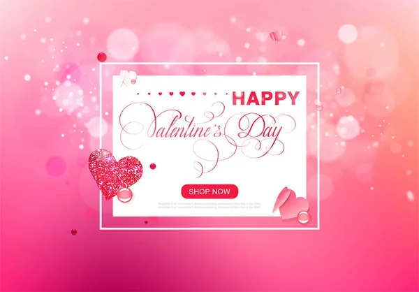 Valentine day love lettering bokeh web brochure flyer for advertising sale party design element wooden background — Stock Vector