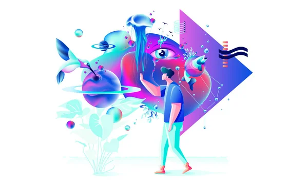 Abstraktní Xtreme barevné ilustrace Vr technologie muž hráč kybernetická síla virtuální realita Stock Vektory