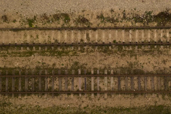 Vista Drones Trilhos Trem Antigos Aposentados Diretamente Acima — Fotografia de Stock