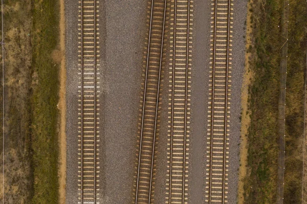 Drone Vista Vía Del Tren Paralelo Cada Uno Directamente Arriba — Foto de Stock