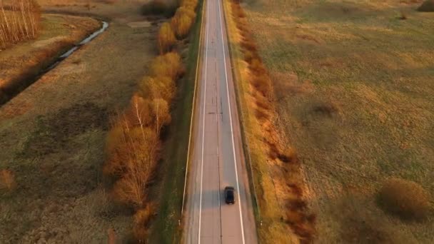 Imágenes Drones Carretera Rural Durante Atardecer — Vídeos de Stock