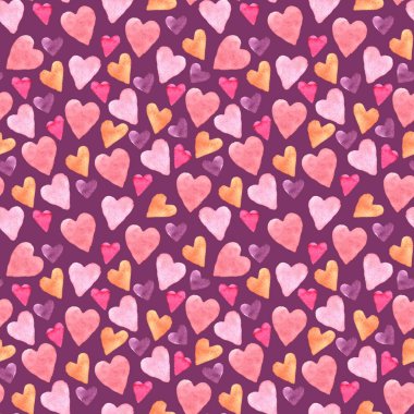 Pürüzsüz bir arka planda elle çizilmiş suluboya kalpler. Paket kağıdı, kartpostal, kumaş ve diğer hatıra eşyalarının dizaynı için Sevgililer Günü dokusu