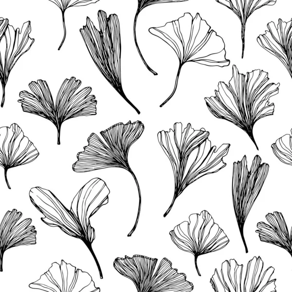 Leaves of Ginkgo Biloba on a white background. Seamless pattern. Can be used for wallpaper, pattern fills, textile, web page, surface, textures. — 스톡 사진