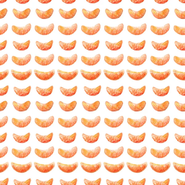 Mandalina dilimleriyle suluboya kusursuz desen. Mandalina, mandalina arkaplan. Tasarım için elle boyanmış taslak ögeleri tekstil, kırtasiye, şirket kimliği, duvar kağıdı için kullanılabilir.