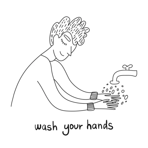 Washing hands to sanitize and disinfect COVID19. Man washing hands