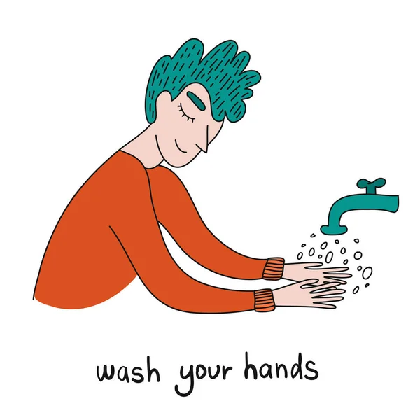 Washing hands to sanitize and disinfect COVID19. Man washing hands