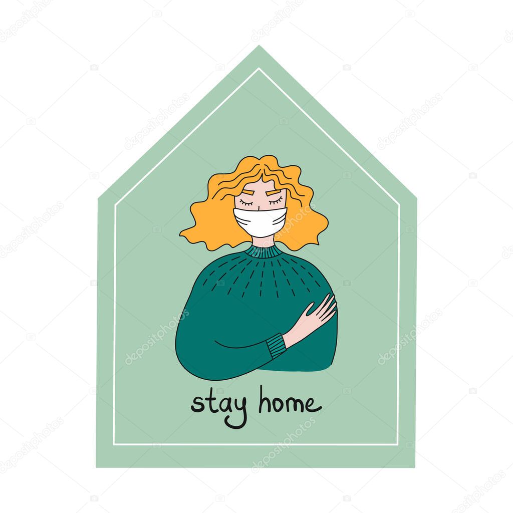 Keep calm and stay home. Pandemic of coronavirus and social distancing, self quarantine concept.Adults staying home in self isolation to reduce risk of spreading the corona.