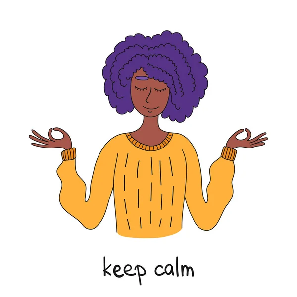 Coronavirus konsepti. Kız meditasyon yapıyor. Kendini sev. Sakin olun. Evde kal. Meditasyon yapan kız.. 