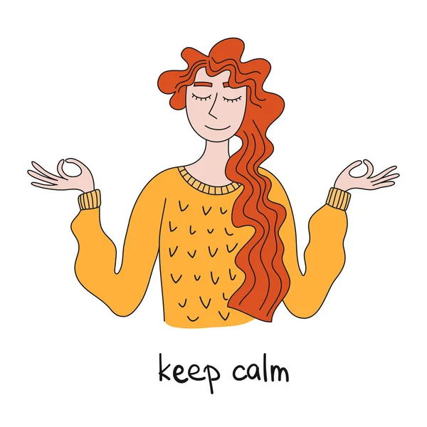 Coronavirus konsepti. Kız meditasyon yapıyor. Kendini sev. Sakin olun. Evde kal. Meditasyon yapan kız.. 