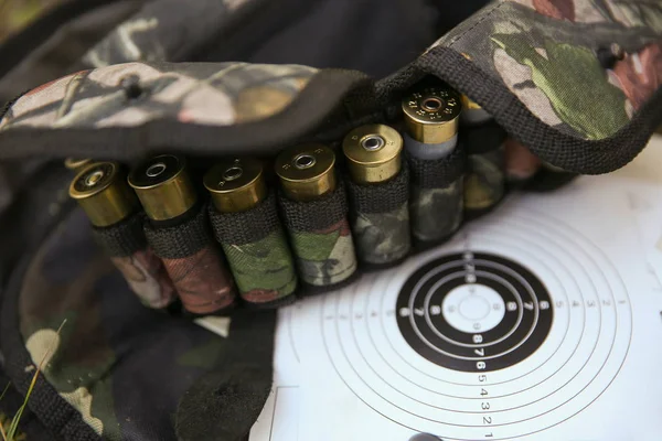 Cartridges Hunting Rifle Target Bandolier Close — Stock Photo, Image