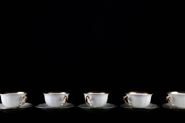 Line Cups Black Background Copy Space — Stock Photo, Image