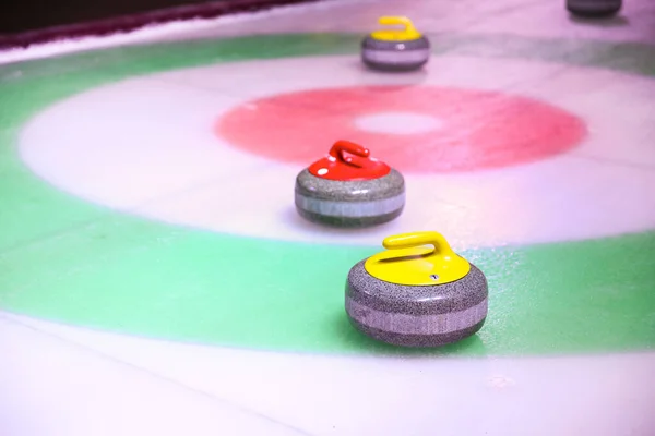 Colorful Curling Stones Ice Home Background Copy Space — 스톡 사진